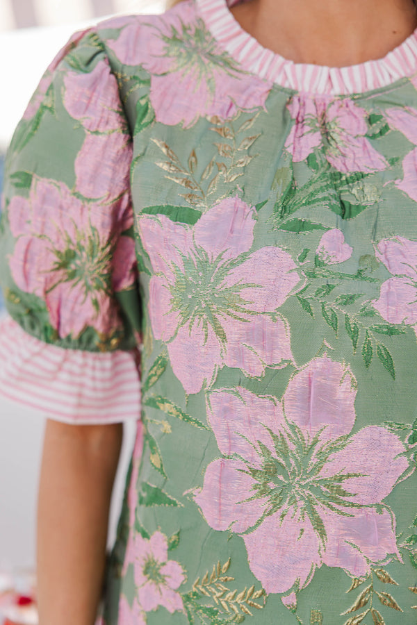 Darling Daydream Pink Brocade Blouse