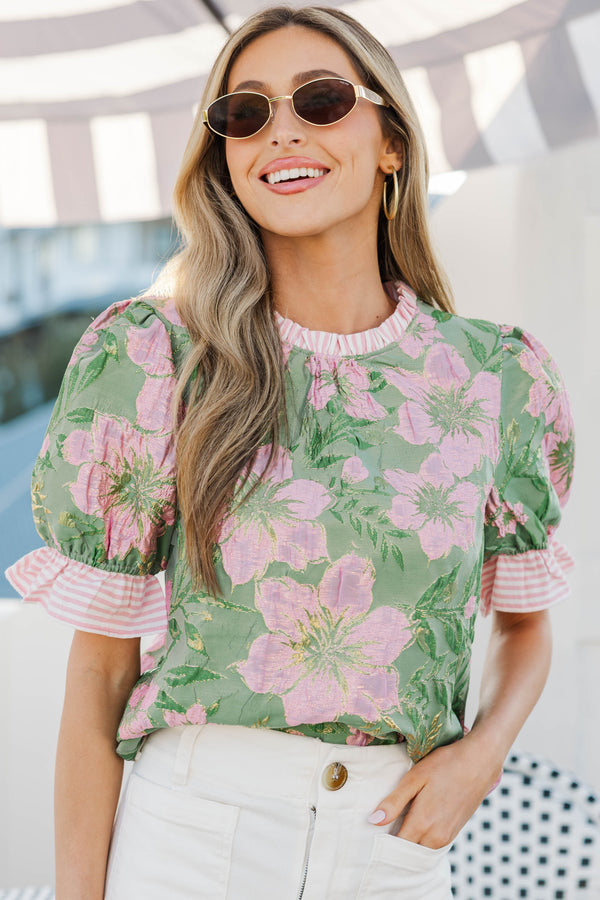 Darling Daydream Pink Brocade Blouse