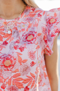 Stay Awhile Coral Brocade Blouse