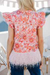 Stay Awhile Coral Brocade Blouse