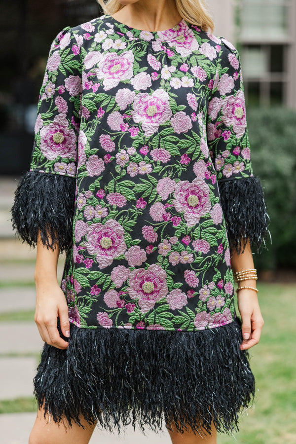 Made For You Black Brocade Shift Dress