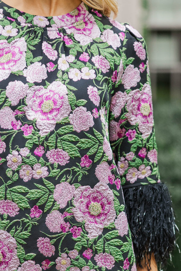 Made For You Black Brocade Shift Dress