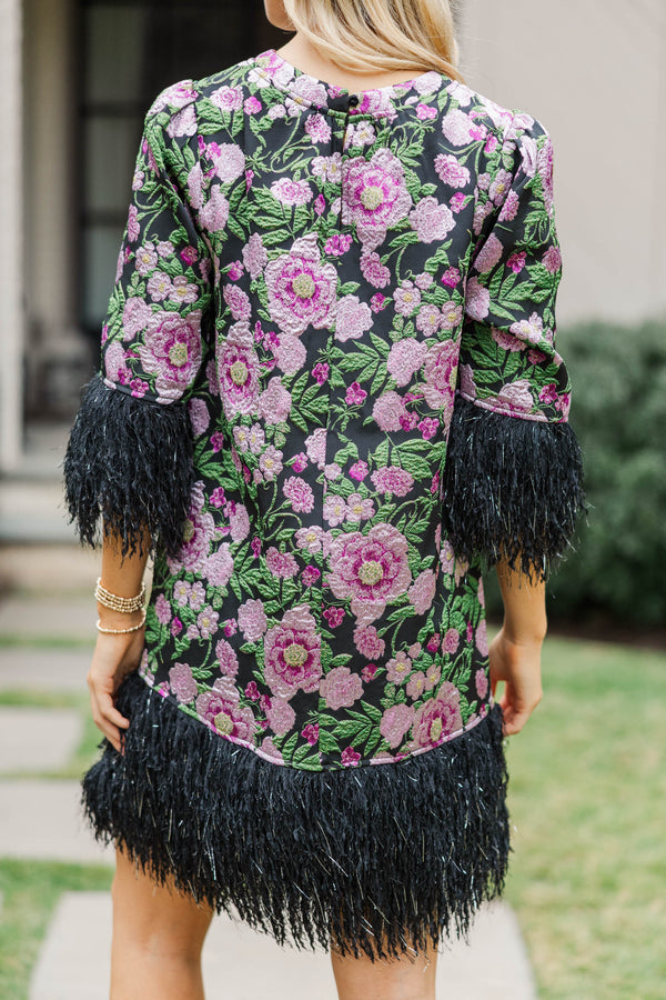 Made For You Black Brocade Shift Dress