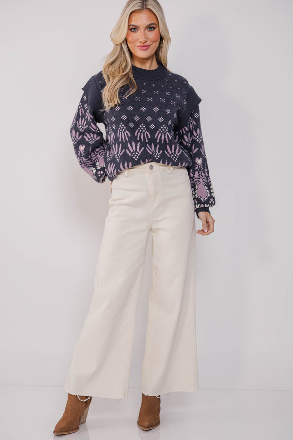 All Together Indigo Blue Abstract Sweater