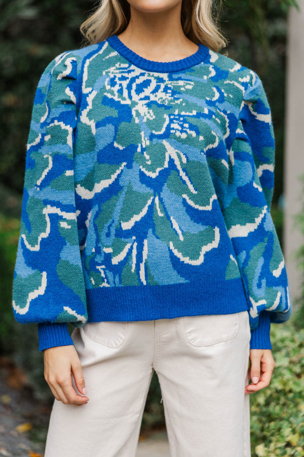 Having Fun Blue Floral Sweater