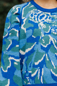 Having Fun Blue Floral Sweater