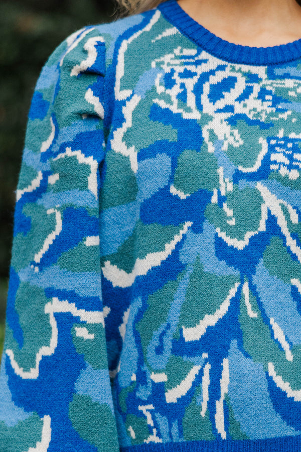 Having Fun Blue Floral Sweater
