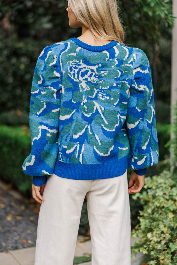 Having Fun Blue Floral Sweater