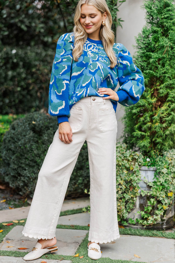 Having Fun Blue Floral Sweater
