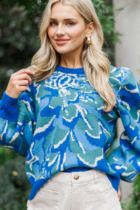 Having Fun Blue Floral Sweater
