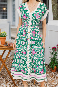 My Finest Moment Green Medallion Midi Dress