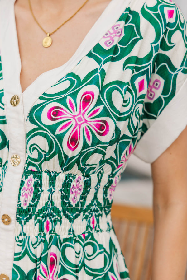 My Finest Moment Green Medallion Midi Dress