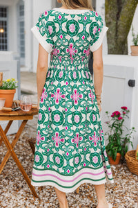 My Finest Moment Green Medallion Midi Dress