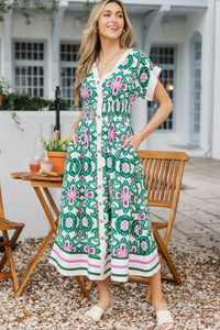 My Finest Moment Green Medallion Midi Dress