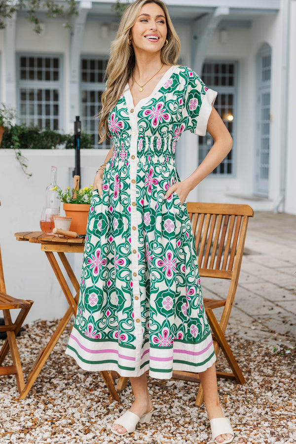 My Finest Moment Green Medallion Midi Dress