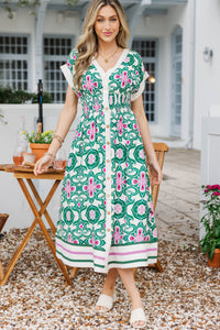 My Finest Moment Green Medallion Midi Dress