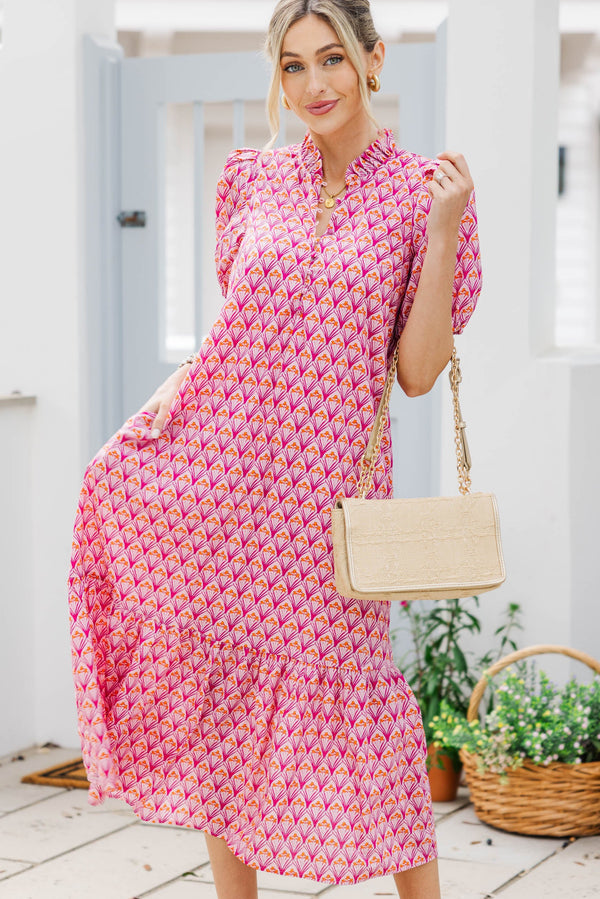 Forever Grace Pink Medallion Midi Dress