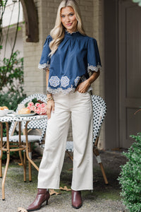 Delicate Dimension Navy Eyelet Blouse