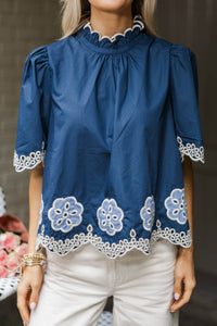 Delicate Dimension Navy Eyelet Blouse
