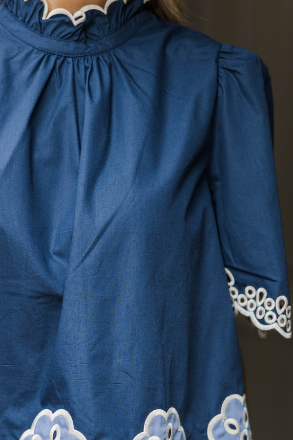 Delicate Dimension Navy Eyelet Blouse