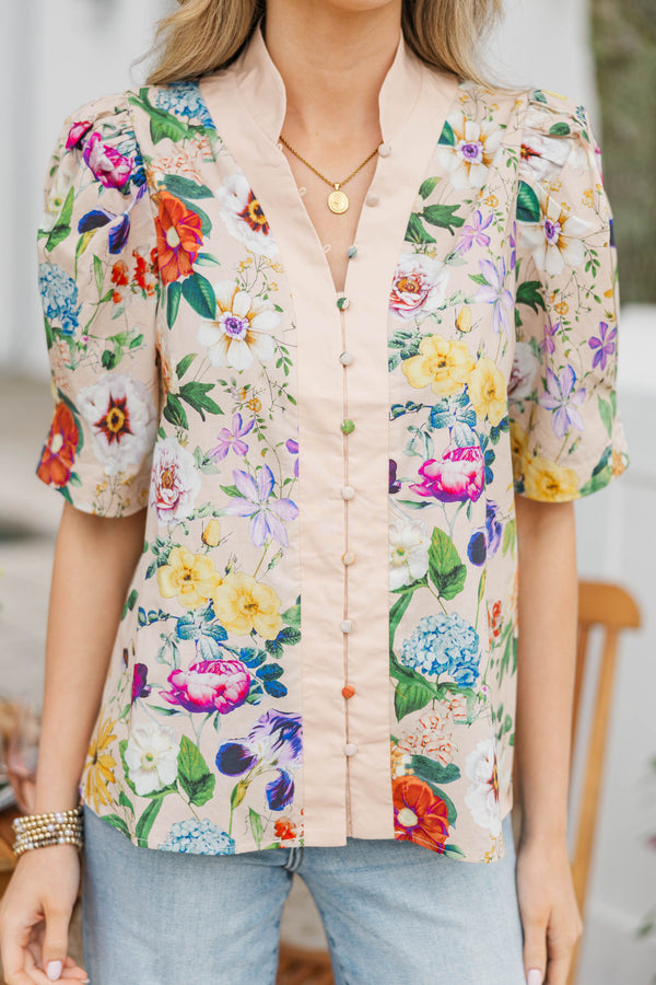 Feminine Flourish Natural Floral Blouse