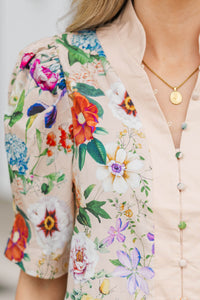 Feminine Flourish Natural Floral Blouse