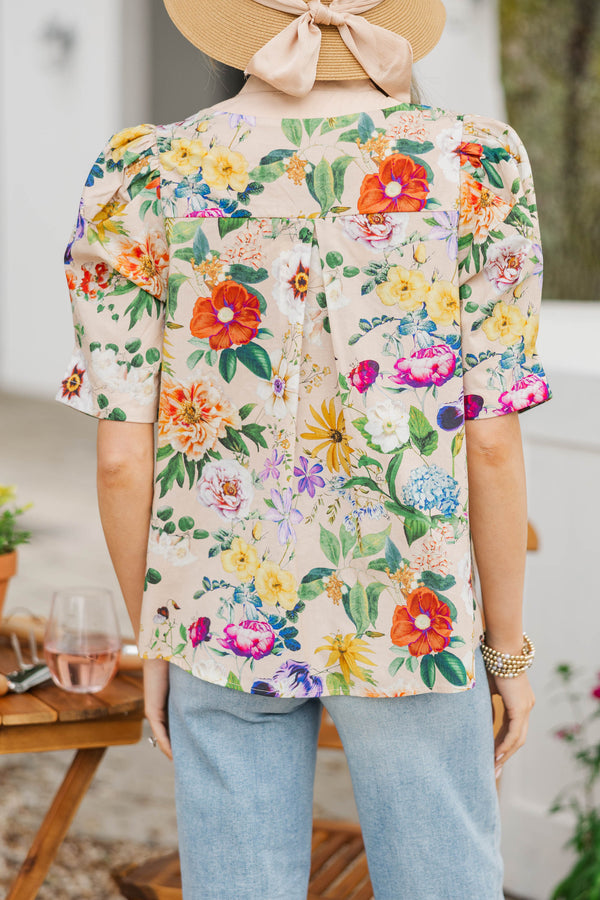 Feminine Flourish Natural Floral Blouse