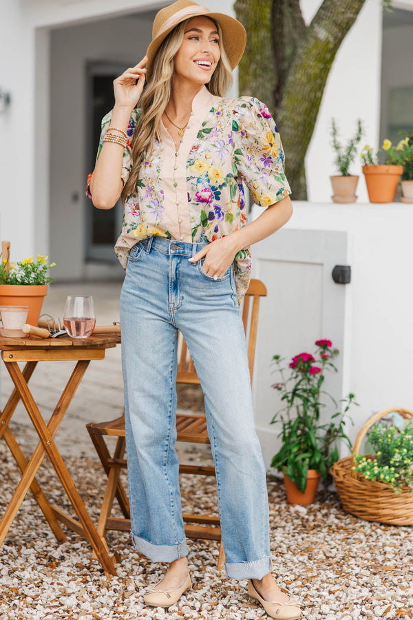 Feminine Flourish Natural Floral Blouse