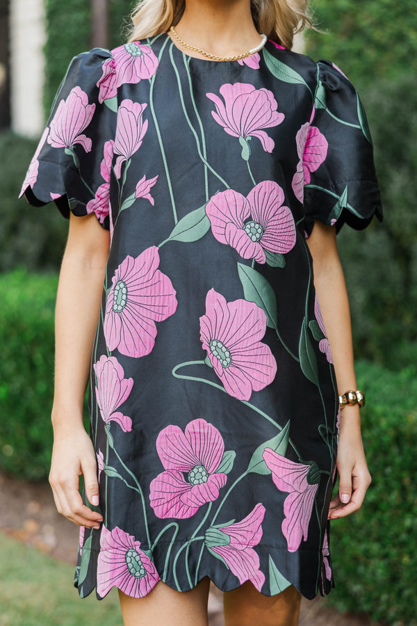 A Garden Of Wonder Black Floral Scalloped Dress