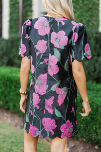 A Garden Of Wonder Black Floral Scalloped Dress