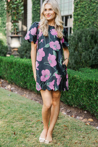 A Garden Of Wonder Black Floral Scalloped Dress
