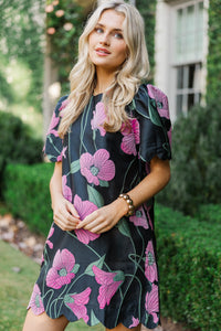 A Garden Of Wonder Black Floral Scalloped Dress