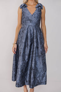 Made For Magic Blue Brocade Midi Dress