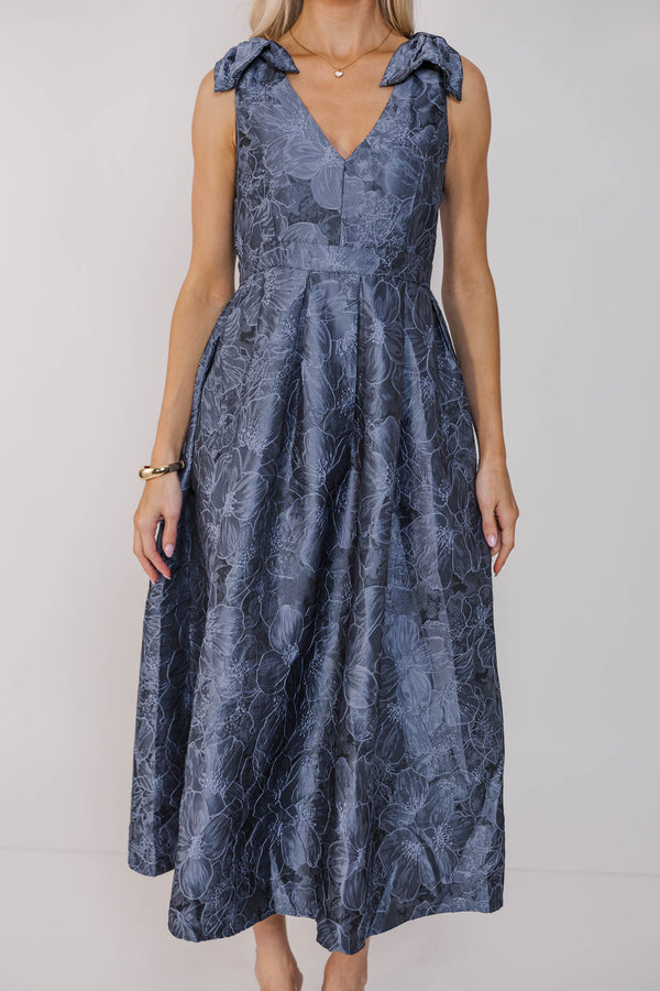 Made For Magic Blue Brocade Midi Dress