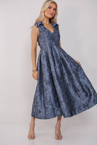 Made For Magic Blue Brocade Midi Dress