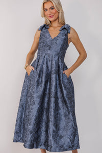 Made For Magic Blue Brocade Midi Dress
