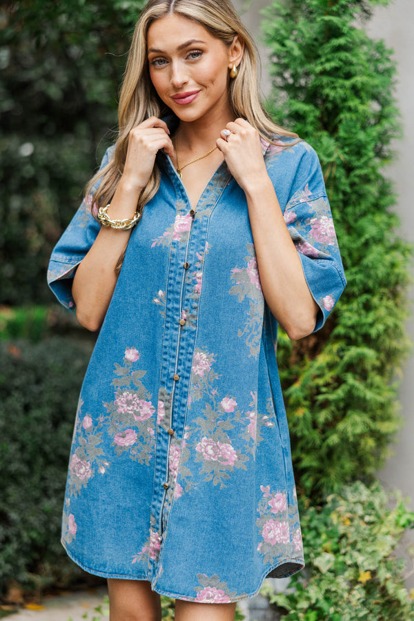 flower denim dress French Country Floral Denim Mini Dress