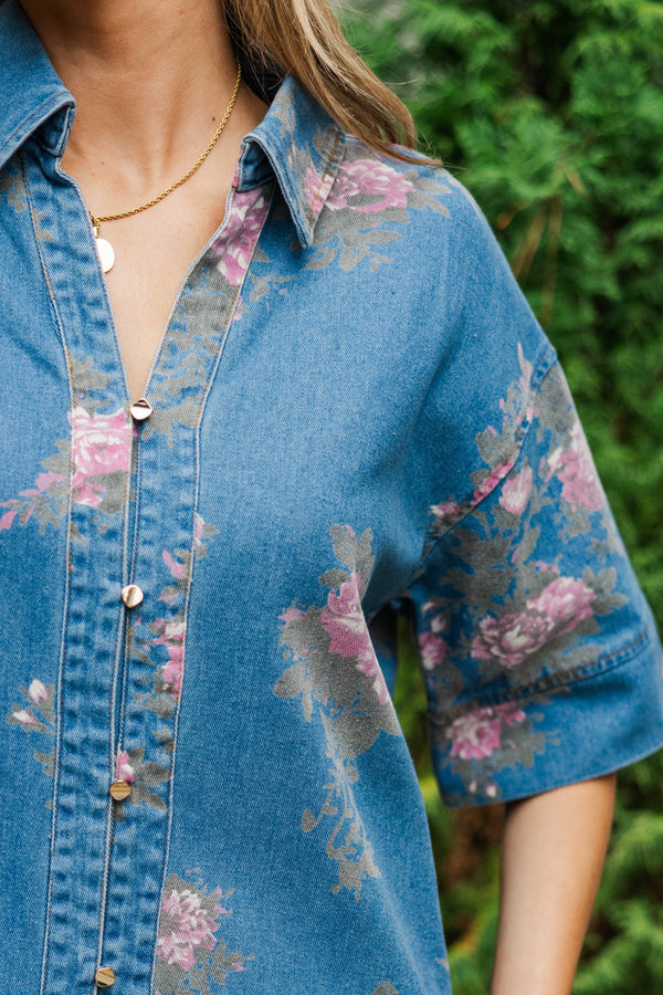 Paint Me A Picture Blue Floral Denim Dress – Shop the Mint
