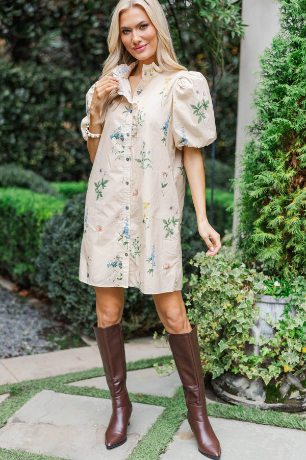 cream dress near me Apricot Meadow Cream Floral Mini Dress, Small - The Mint Julep Boutique