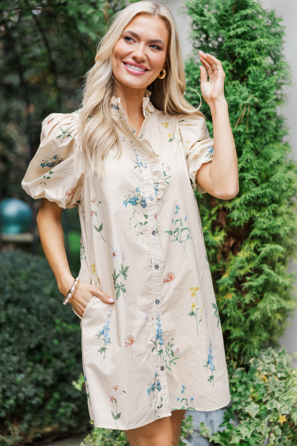 cream dress near me Apricot Meadow Cream Floral Mini Dress, Small - The Mint Julep Boutique