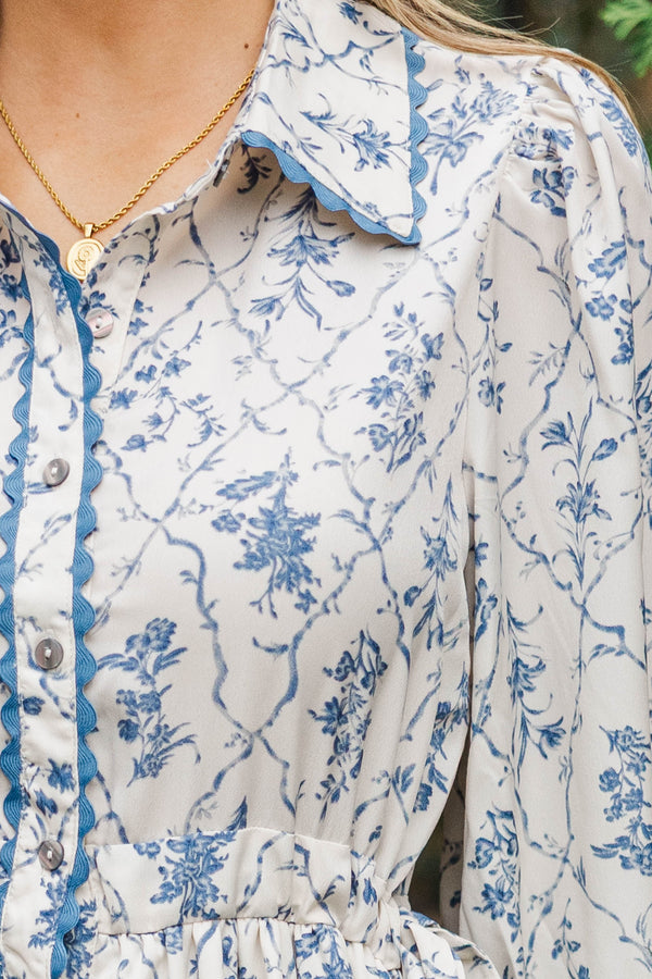 Classic Charm Cream Floral Midi Dress