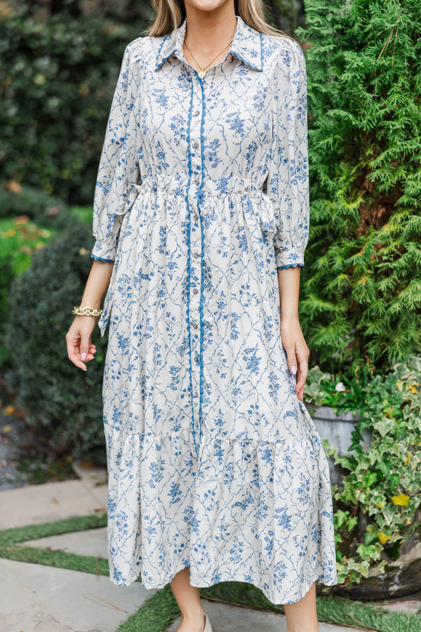 Classic Charm Cream Floral Midi Dress