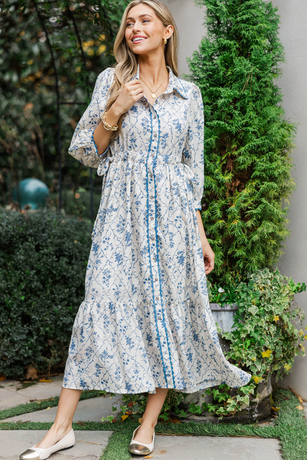 Classic Charm Cream Floral Midi Dress