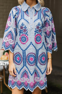 Refined Beauty Blue Embroidered Mini Dress