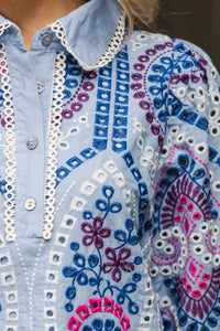 Refined Beauty Blue Embroidered Mini Dress