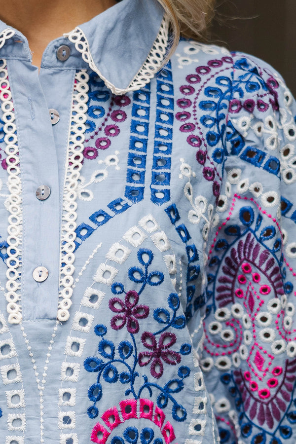Refined Beauty Blue Embroidered Mini Dress