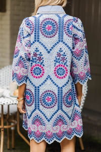 Refined Beauty Blue Embroidered Mini Dress