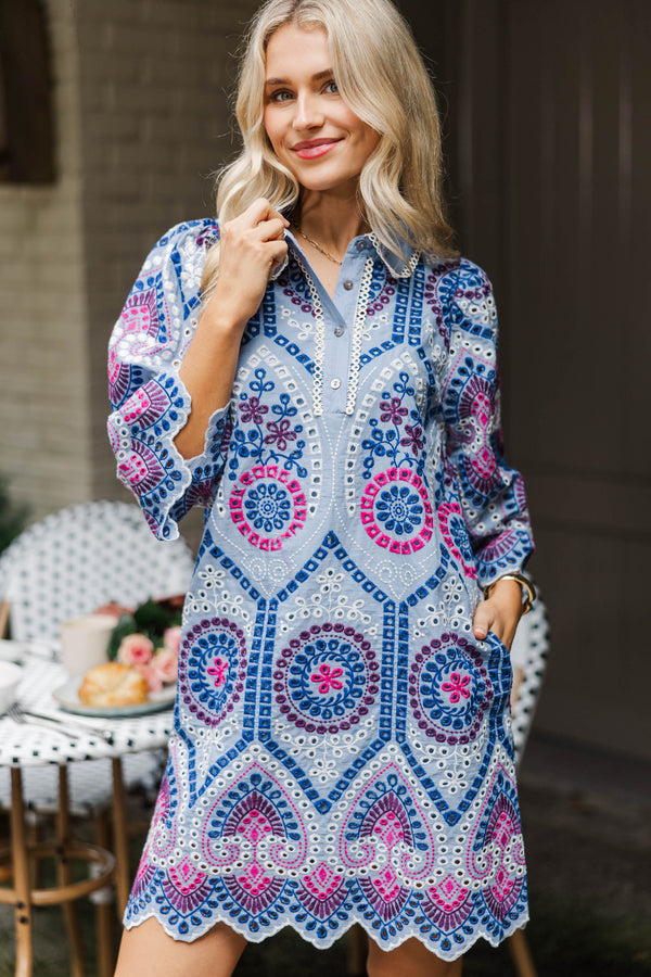Refined Beauty Blue Embroidered Mini Dress
