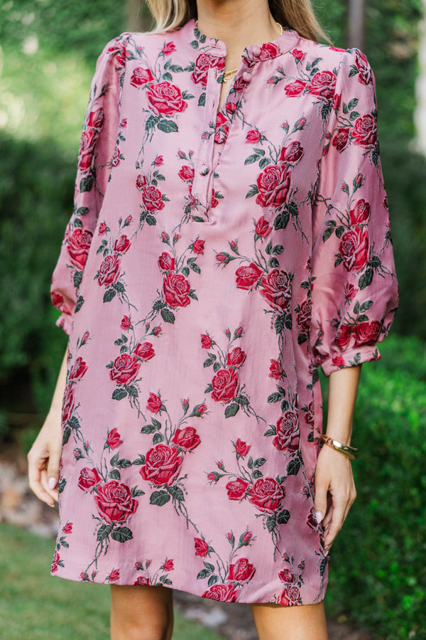 Refined Romance Mauve Brocade Mini Dress