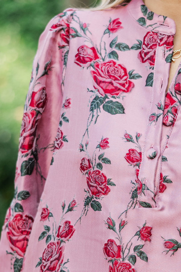 Refined Romance Mauve Brocade Mini Dress